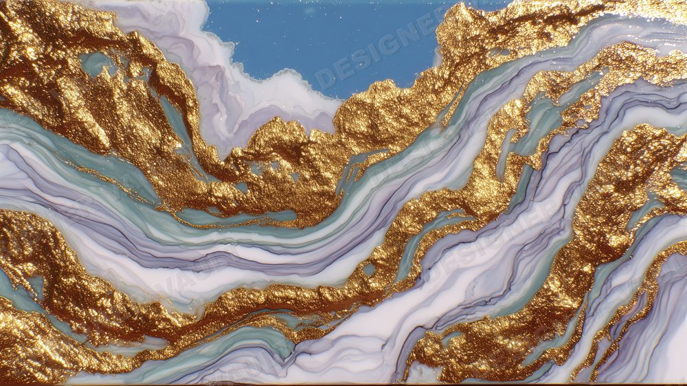 Gold Ink 4K background, Hand-marbled 24k ink, design 1 of 5