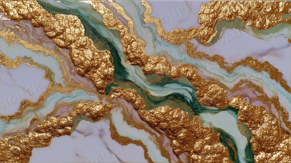 Gold Ink 4K background, Hand-marbled 24k ink, design 5 of 5