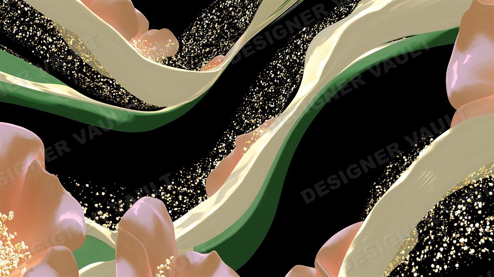 Hanami 4K background, Blossom & gold on green silk, design 4 of 6