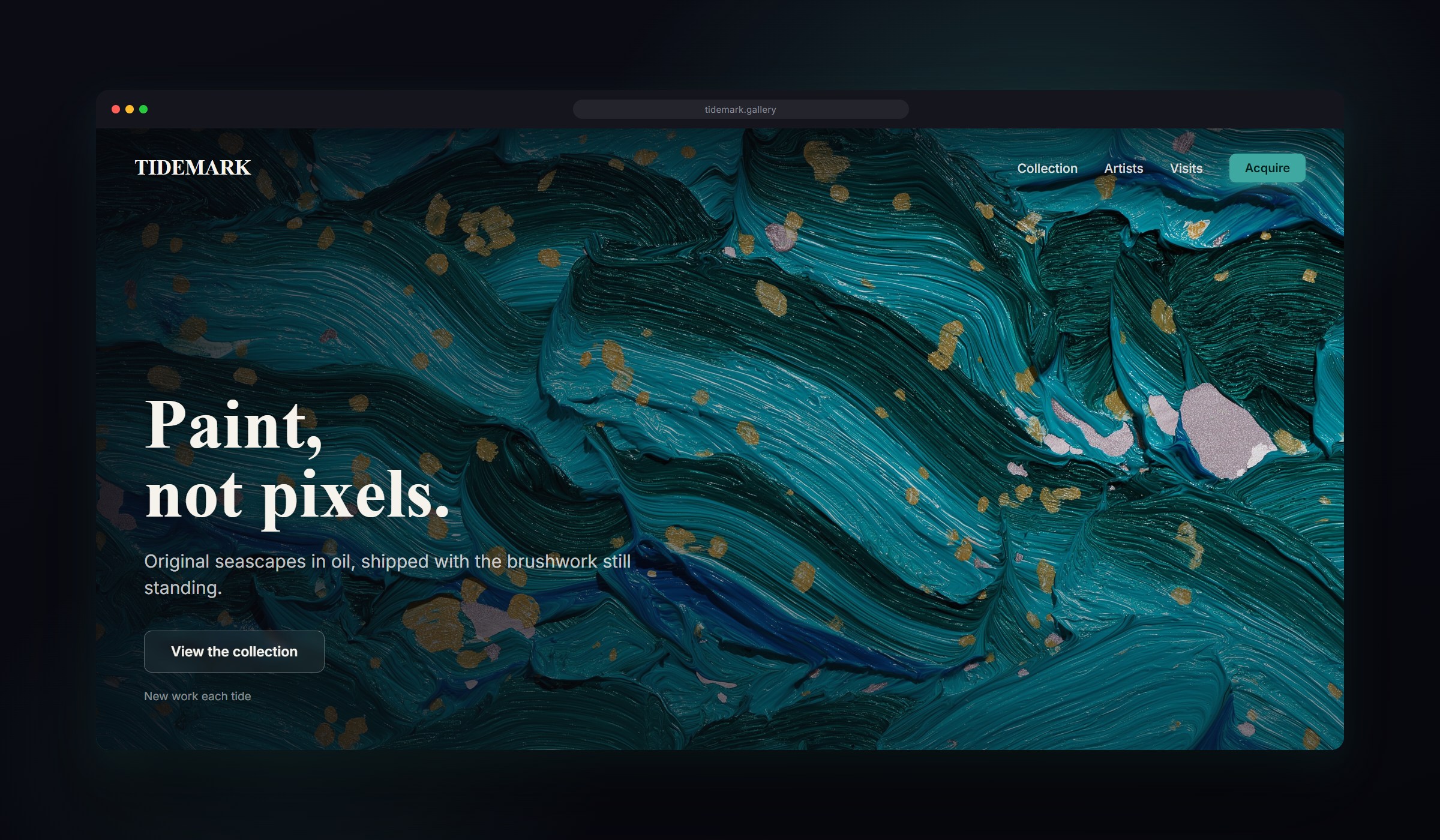 Impasto shown as a website background