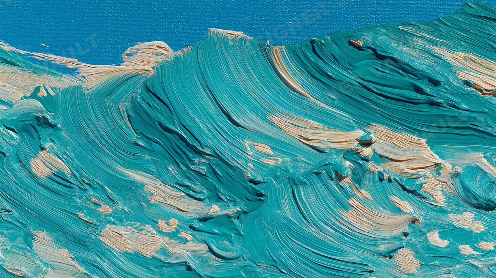 Impasto 4K background, Thick teal oil brushwork, design 4 of 8