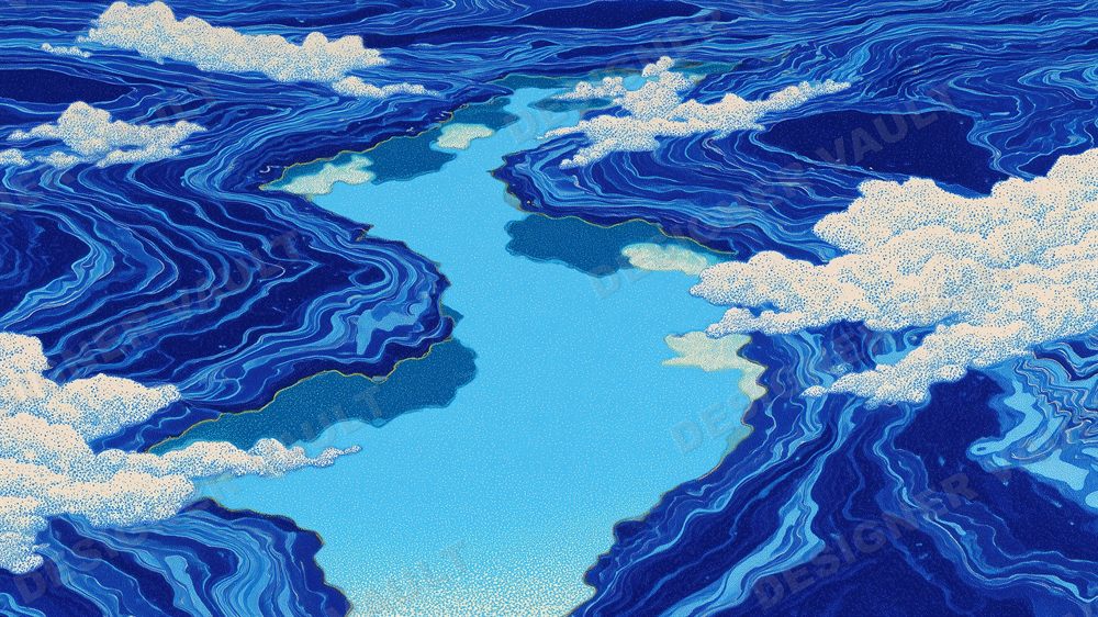 Indigo Suminagashi 4K background, Japanese indigo marbling, design 2 of 6