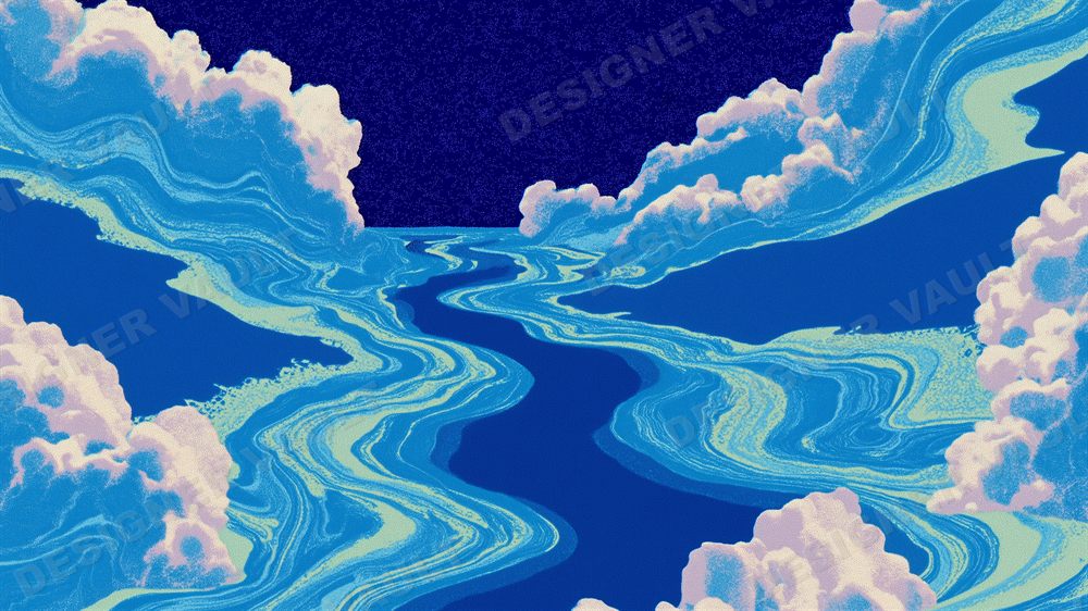 Indigo Suminagashi 4K background, Japanese indigo marbling, design 3 of 6