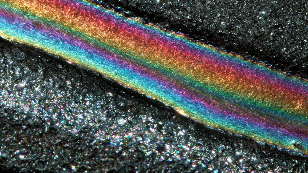 Iridium 4K background, Iridescent oil-sheen on steel, design 4 of 6