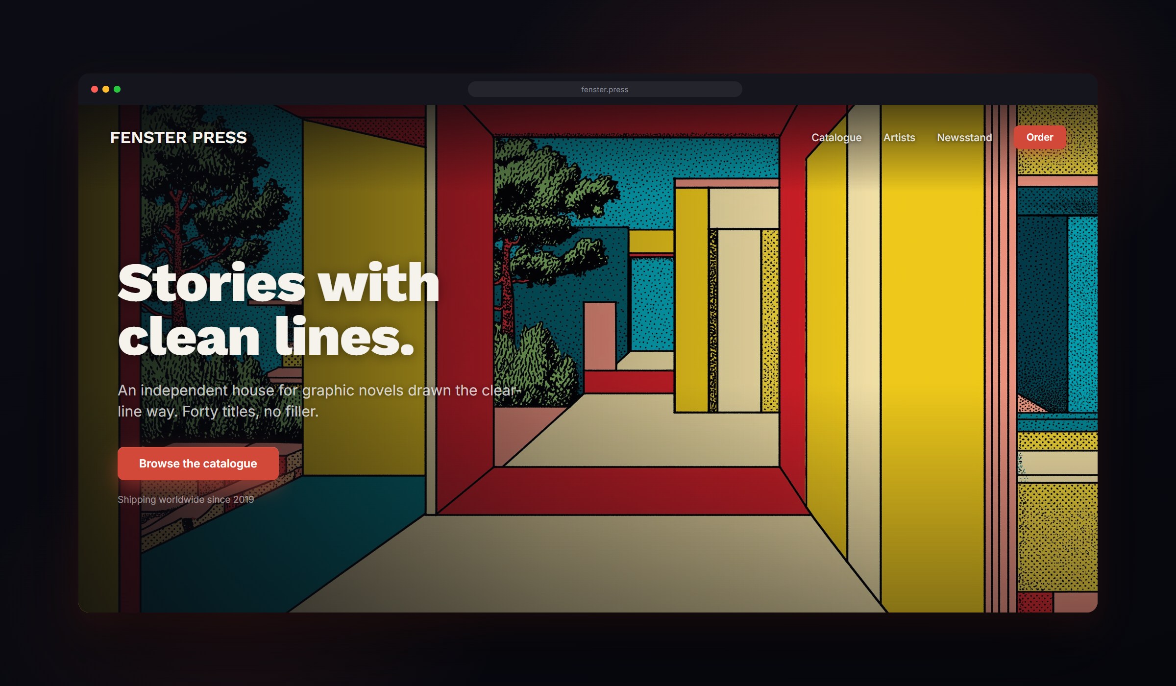 Ligne Claire shown as a website background