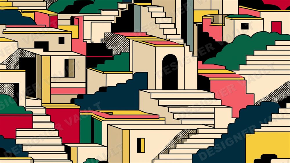 Ligne Claire 4K background, Clear-line cities & interiors, design 2 of 7