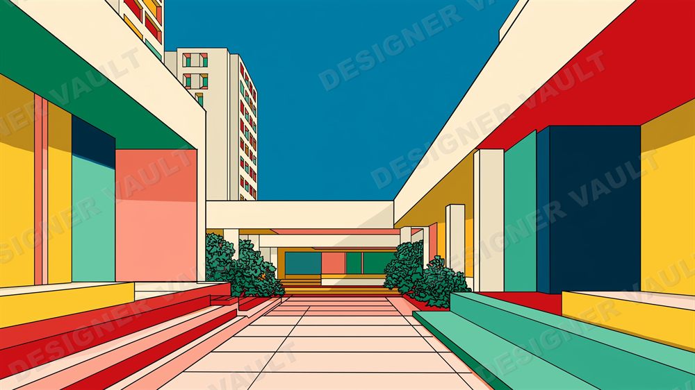 Ligne Claire 4K background, Clear-line cities & interiors, design 6 of 7