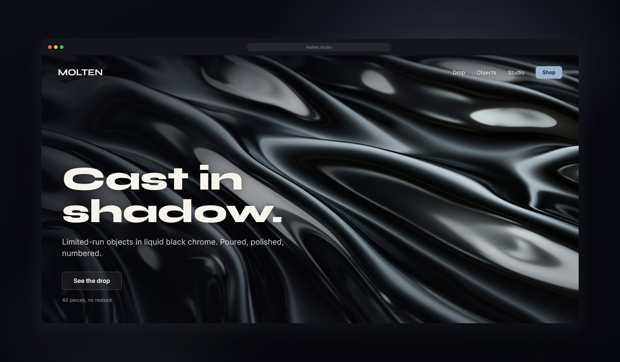 Liquid Chrome II shown as a website background