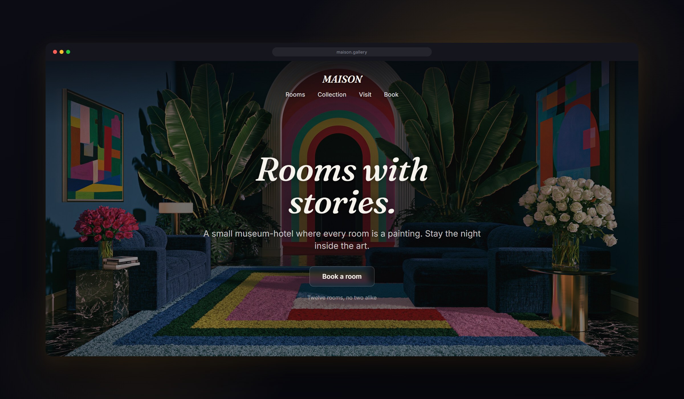 Maison shown as a website background