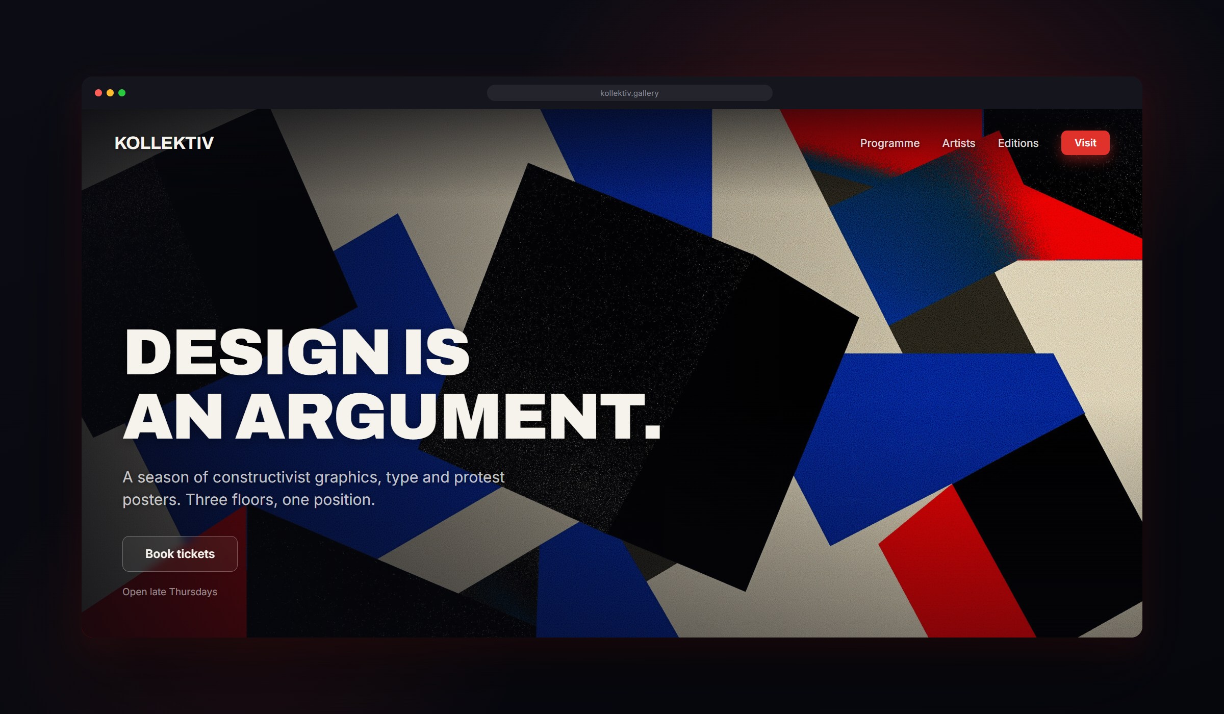 Manifesto shown as a website background