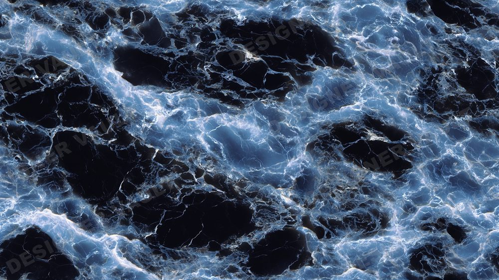 Marble Noir 4K background, Black marble veined with blue & gold, design 6 of 8