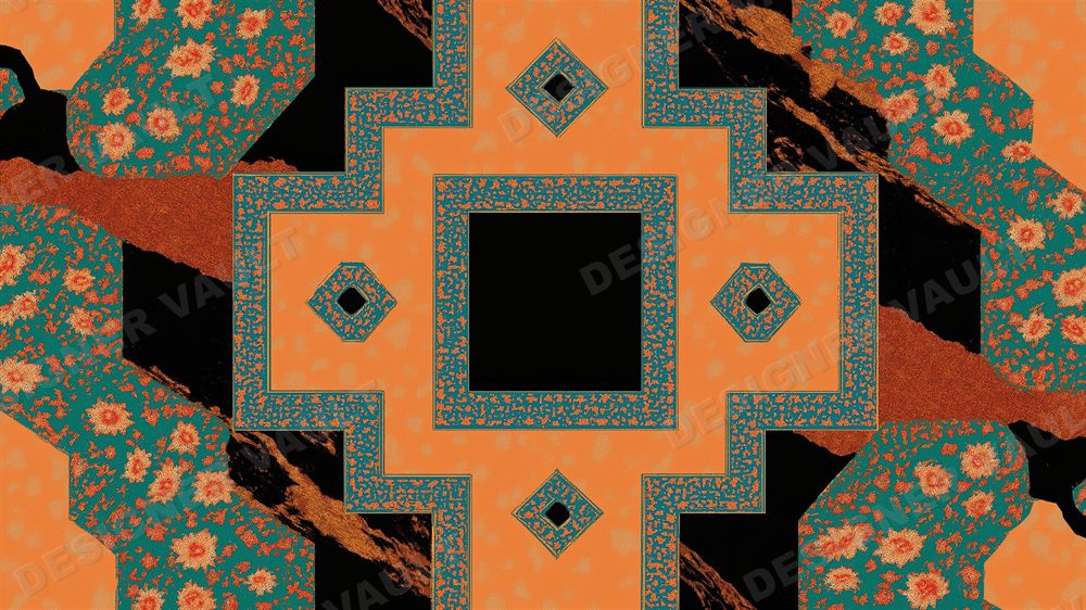Medina 4K background, Terracotta & teal mosaics, design 9 of 9