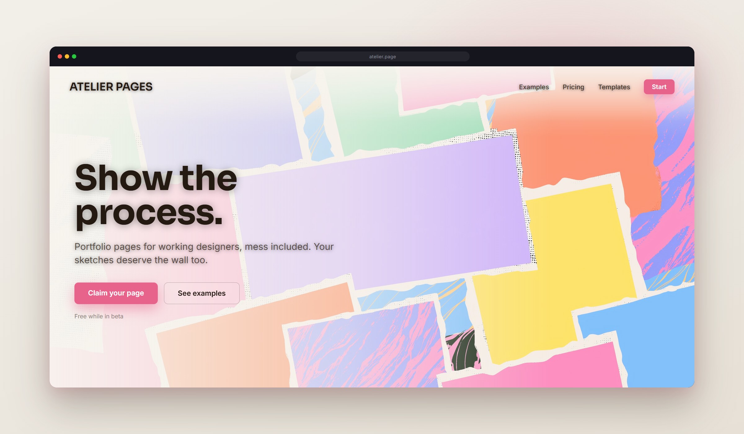 Moodboard shown as a website background