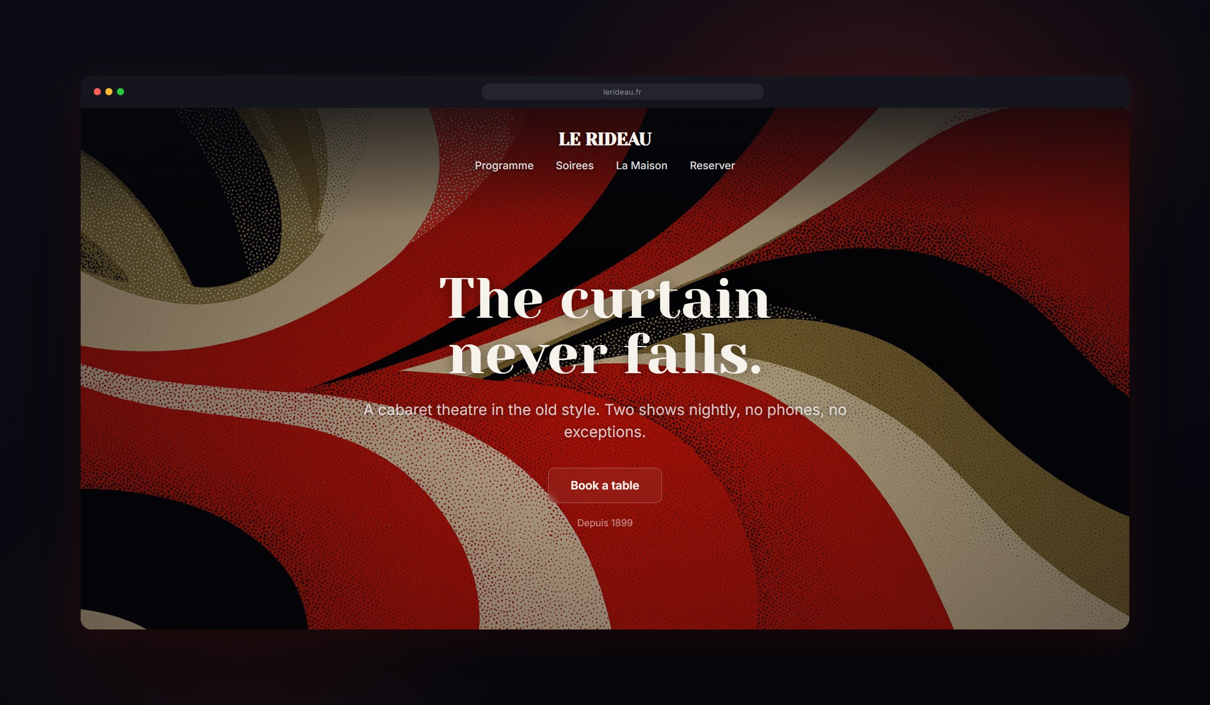 Moulin shown as a website background