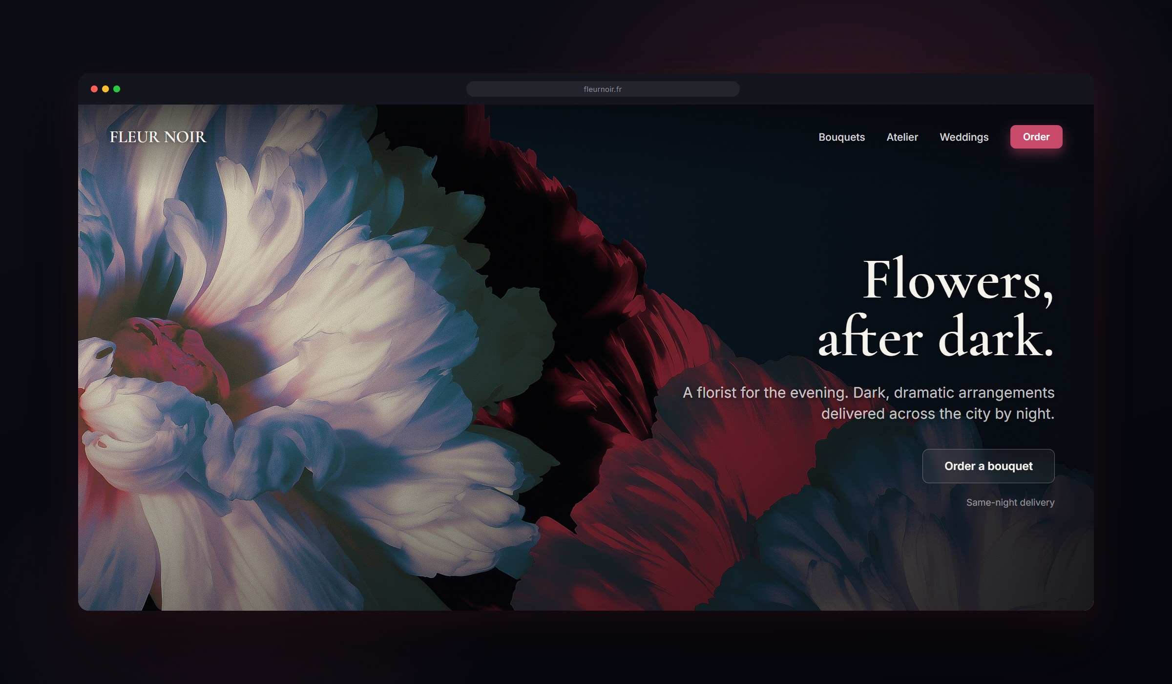 Nightbloom shown as a website background
