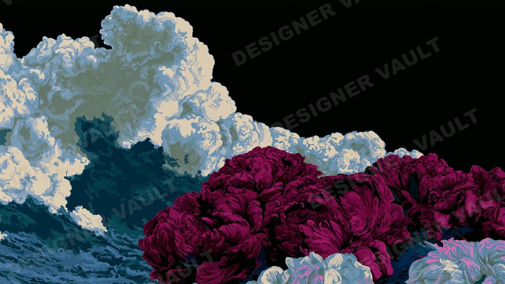 Nightbloom 4K background, Dark painterly peonies, design 4 of 6