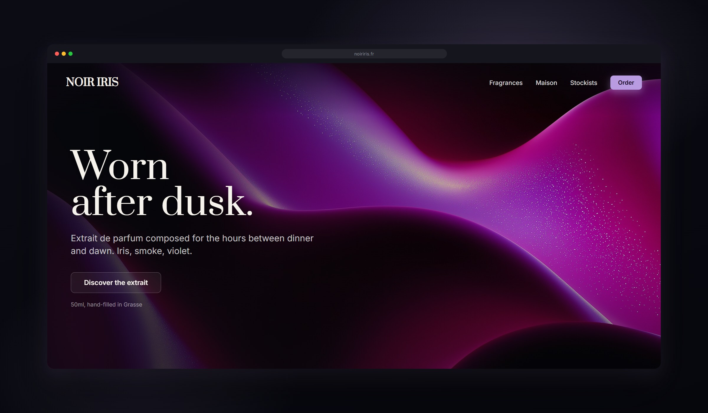 Nocturne Silk shown as a website background