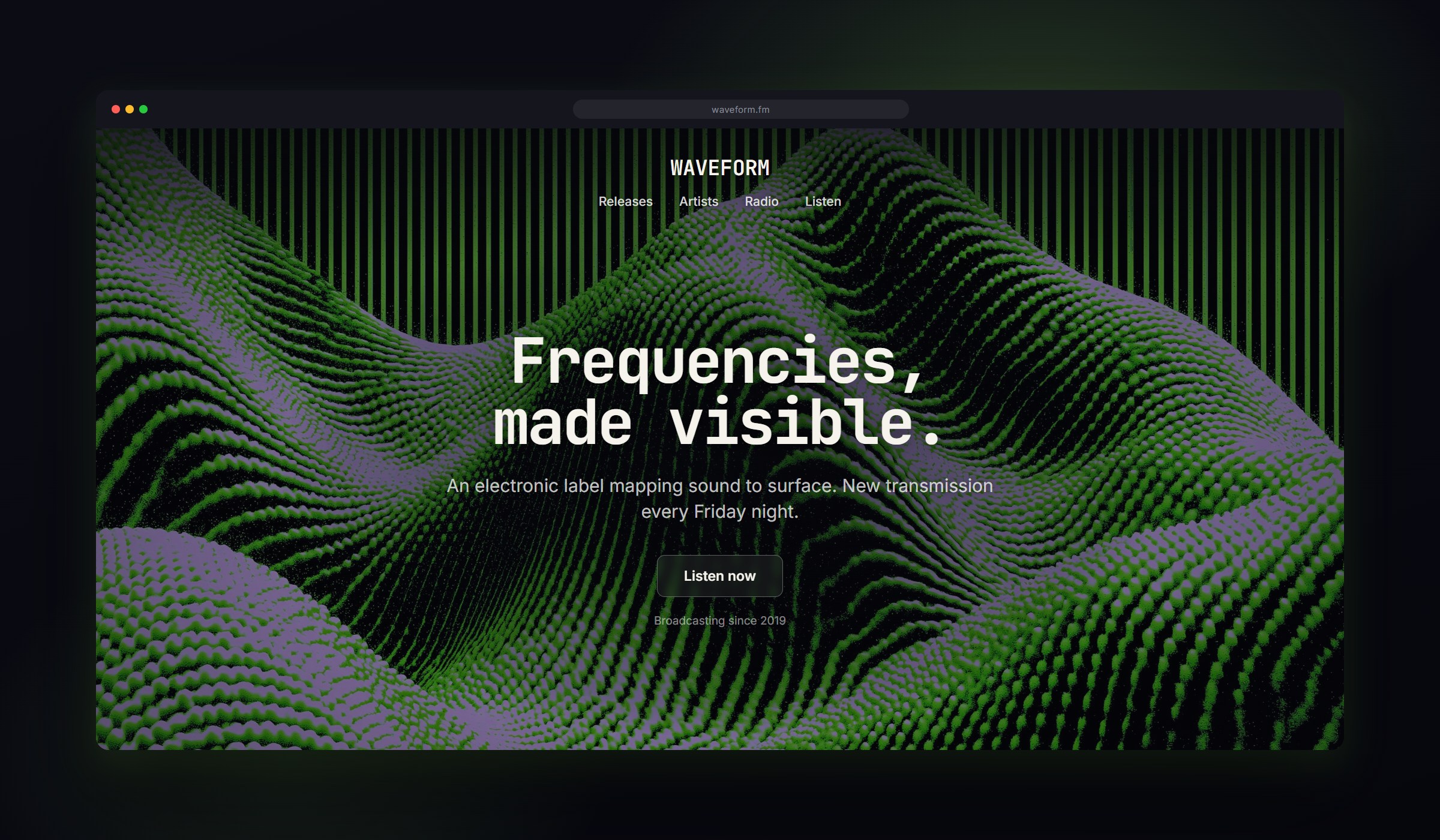 Phosphor shown as a website background