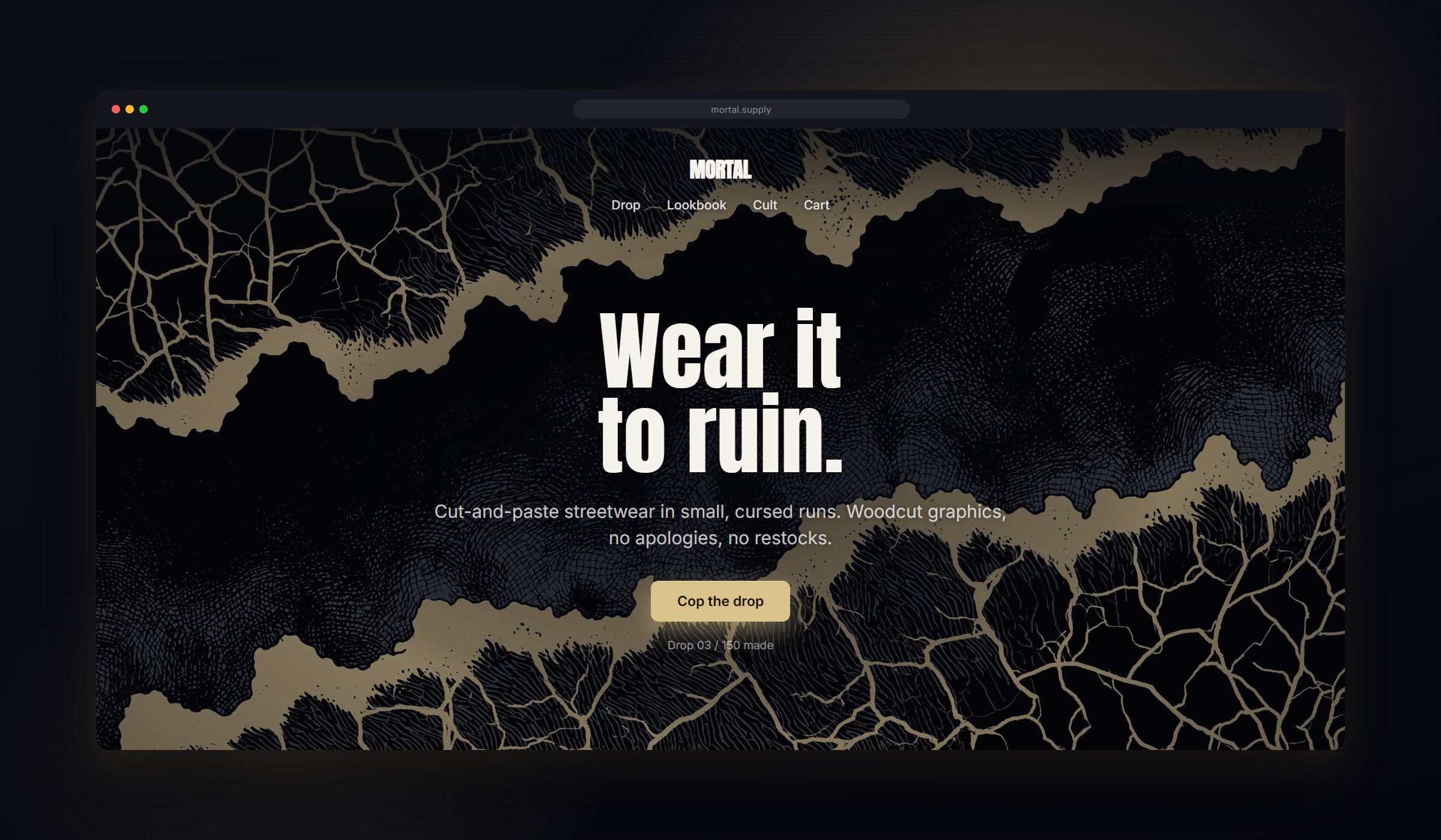 Relic shown as a website background