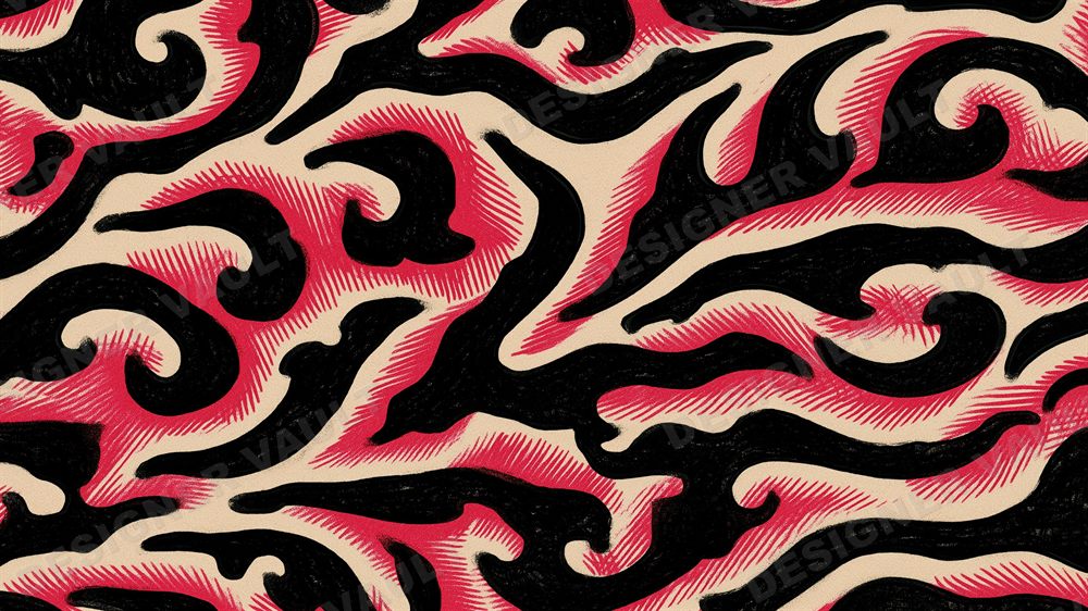 Riptide 4K background, Woodcut wave print, design 2 of 7