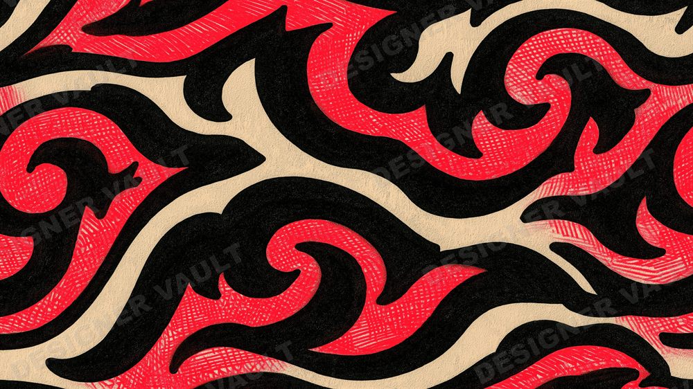 Riptide 4K background, Woodcut wave print, design 3 of 7