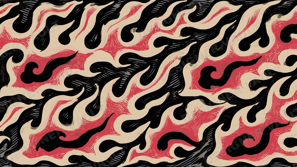 Riptide 4K background, Woodcut wave print, design 4 of 7