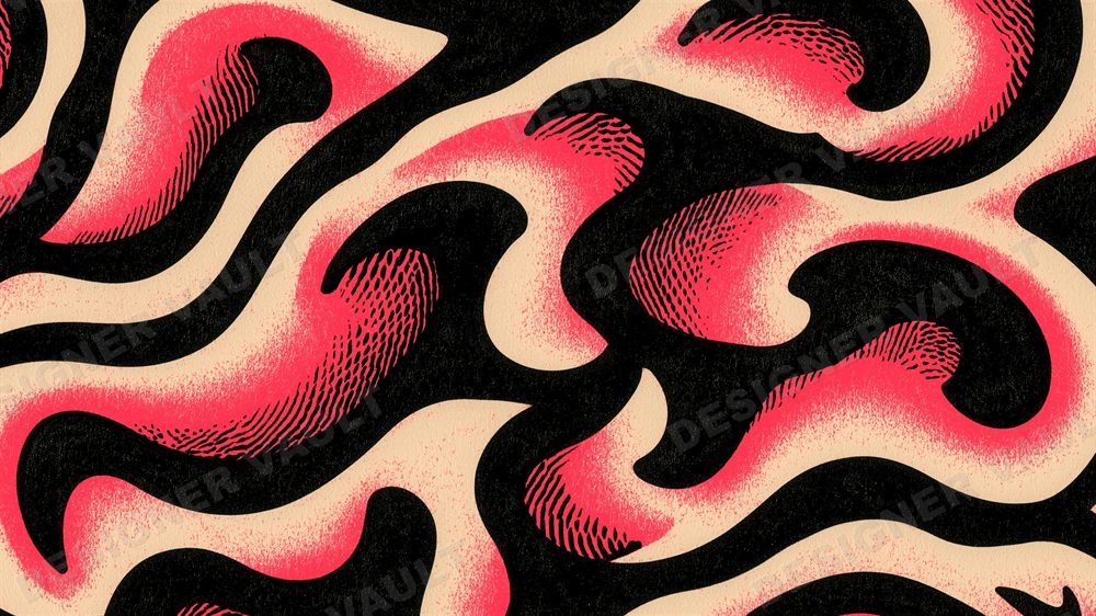 Riptide 4K background, Woodcut wave print, design 5 of 7